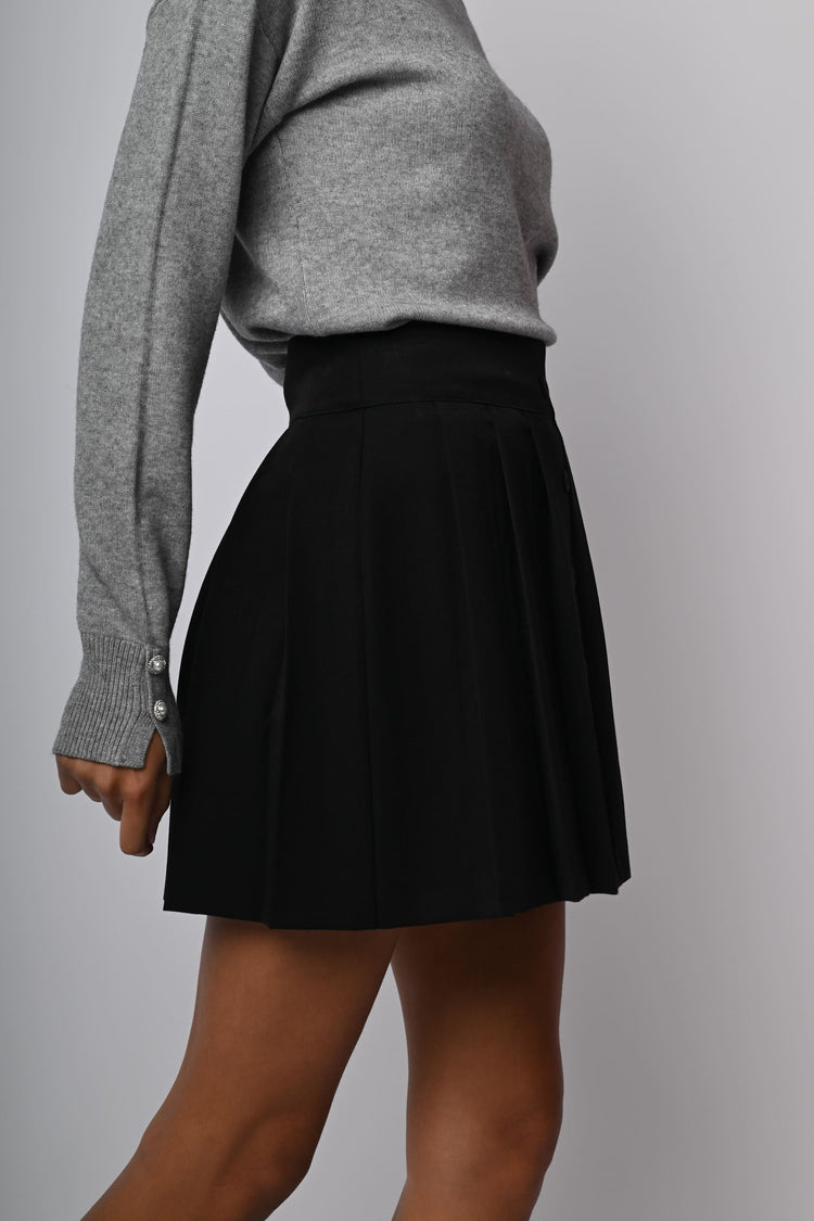 Button-detail pleated miniskirt