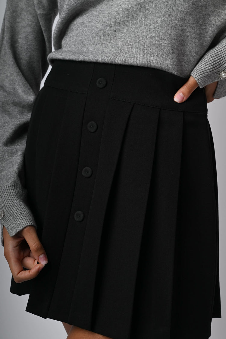 Button-detail pleated miniskirt