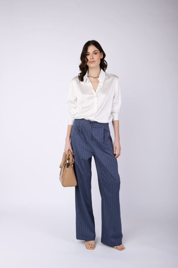 Pinstriped fabric trousers
