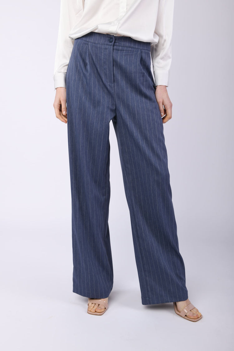 Pinstriped fabric trousers