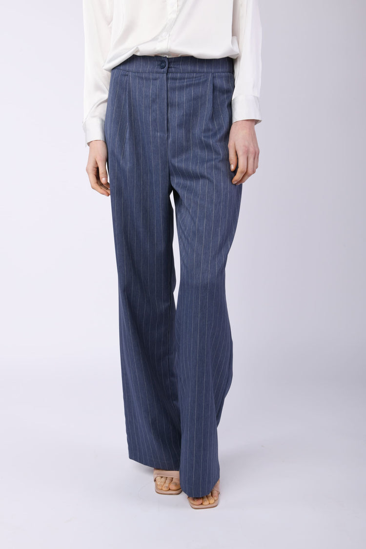 Pinstriped fabric trousers
