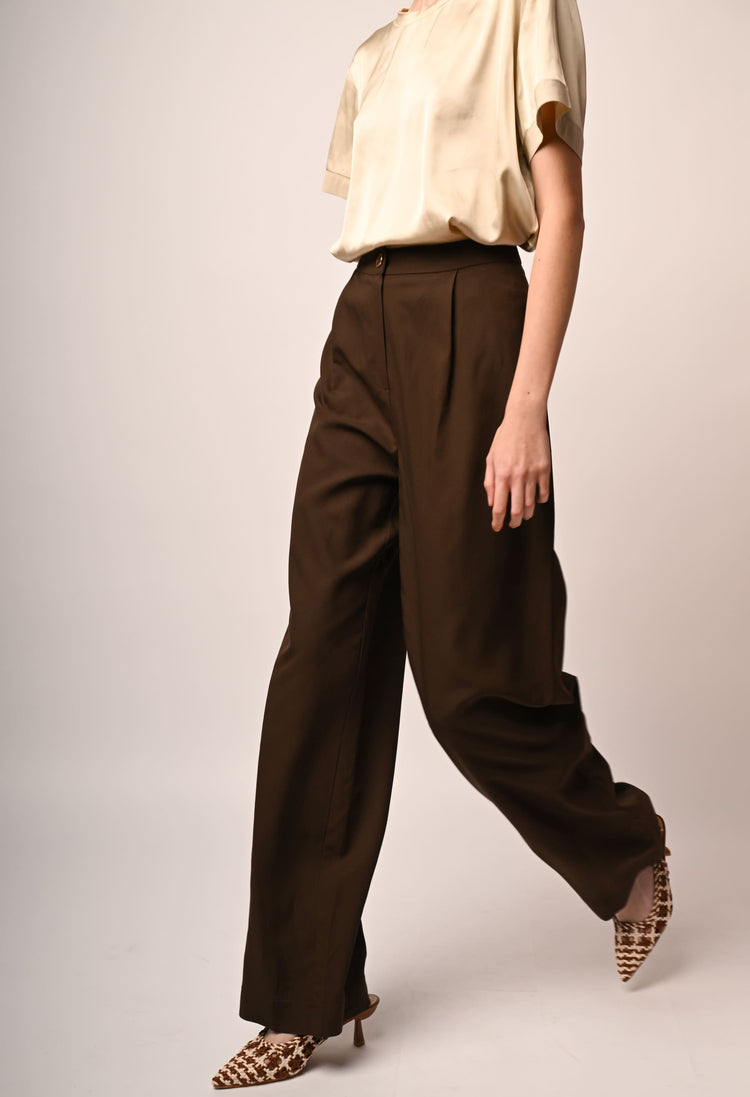 Linen-blend wide-leg trousers