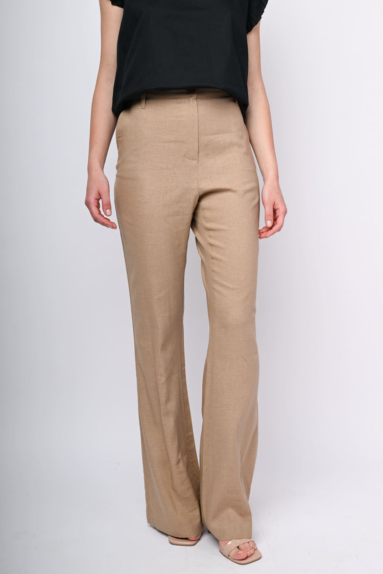Linen-blend flared trousers