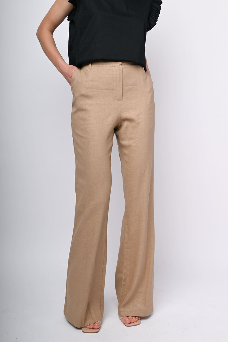 Linen-blend flared trousers
