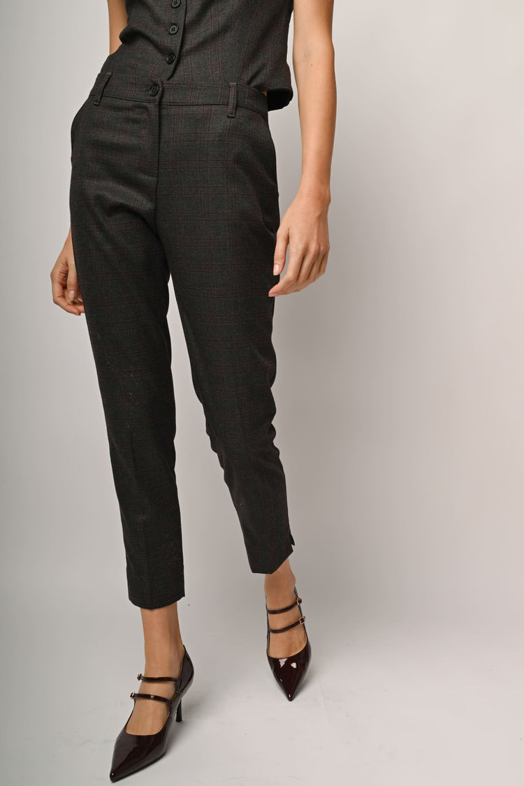 Check print slim-fit trousers
