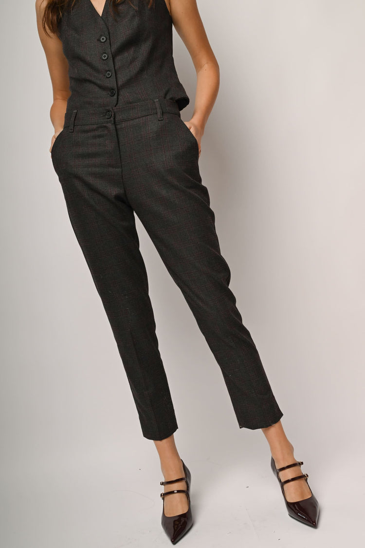 Check print slim-fit trousers