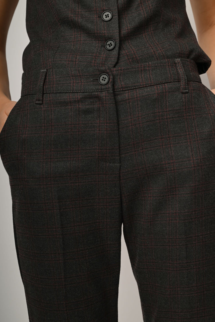 Check print slim-fit trousers
