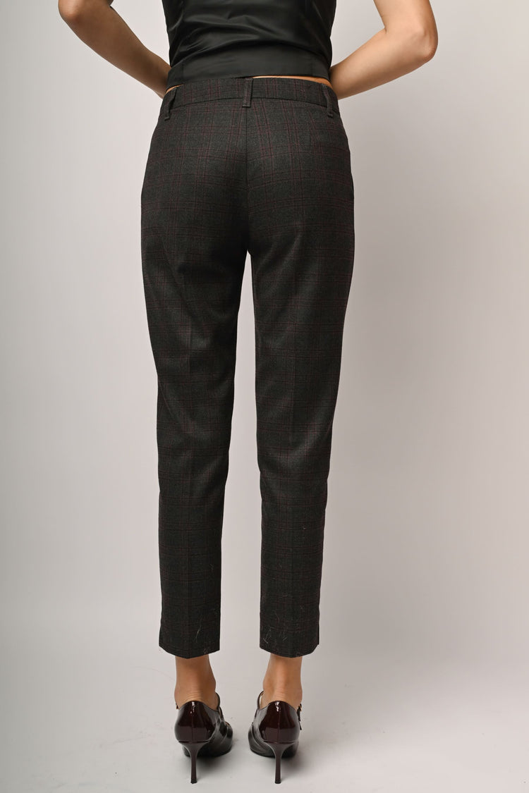 Check print slim-fit trousers