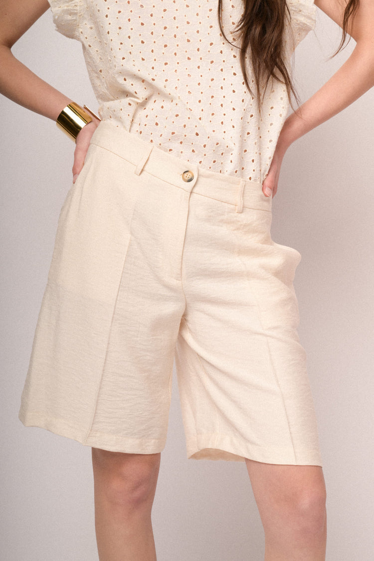 Ivory viscose mannish shorts