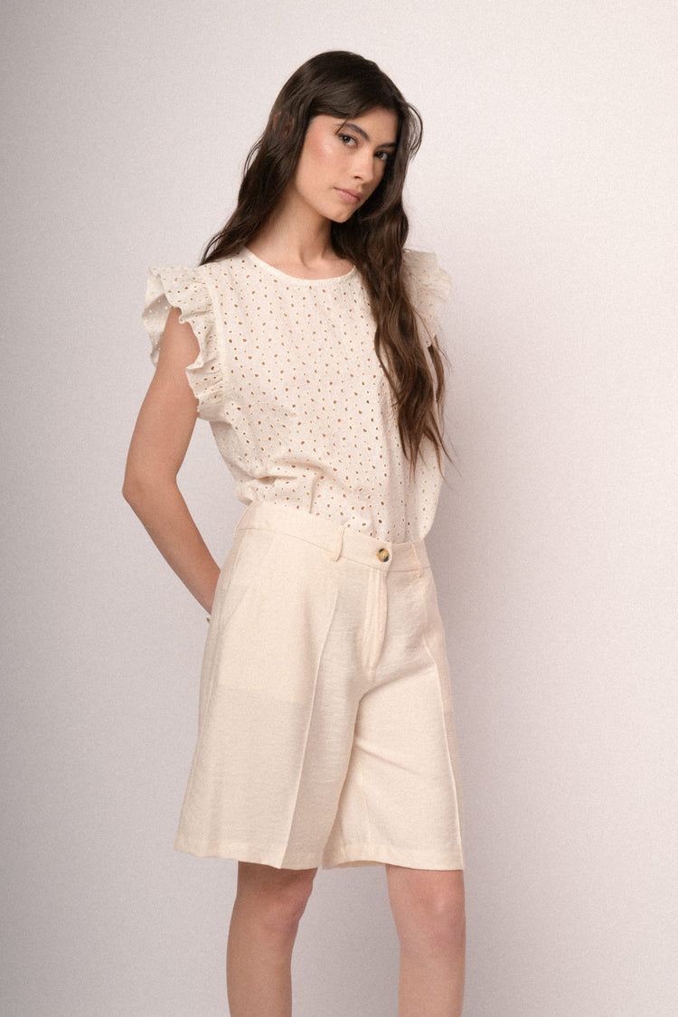 Ivory viscose mannish shorts
