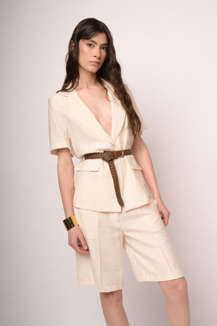 Ivory viscose mannish shorts