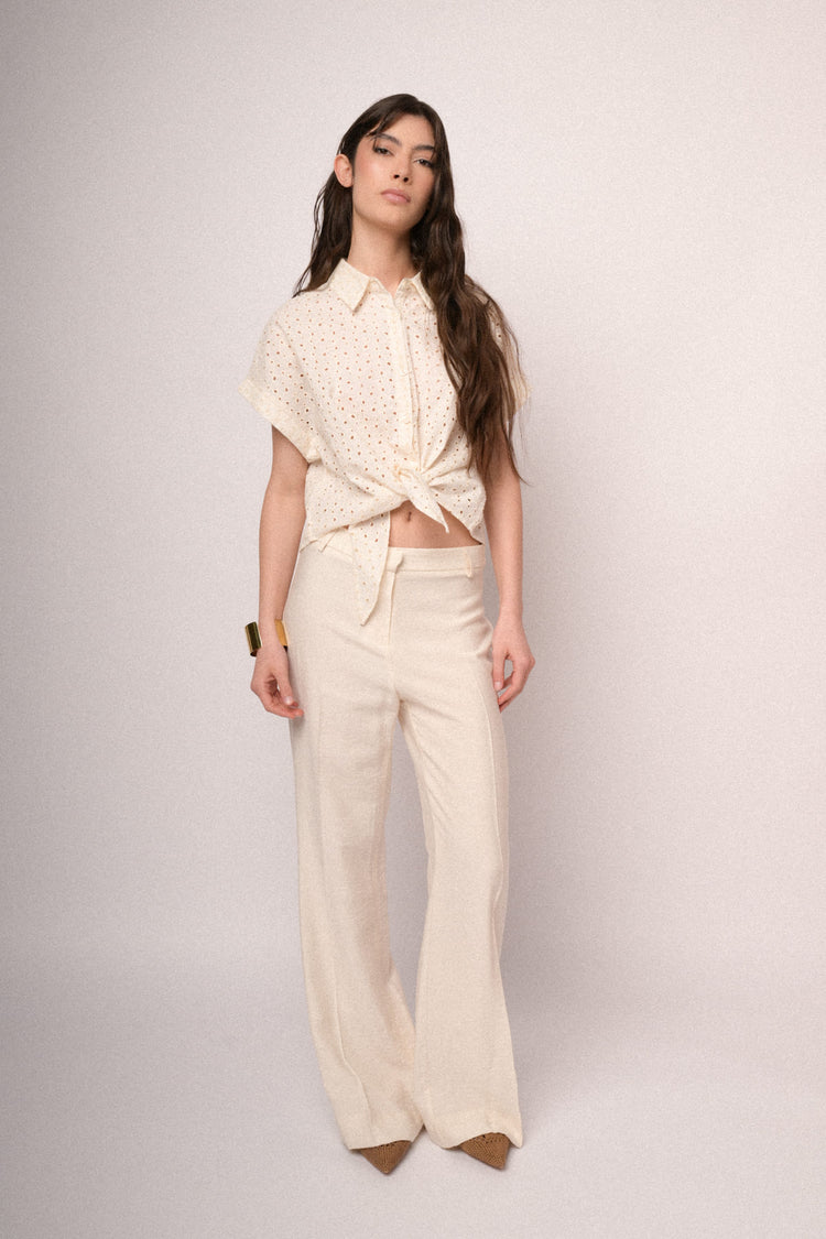 Ivory viscose flared leg trousers