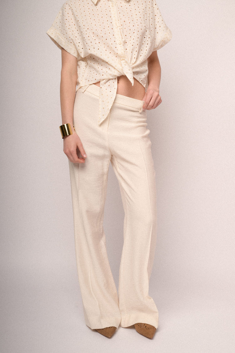 Ivory viscose flared leg trousers