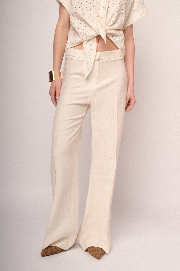 Ivory viscose flared leg trousers