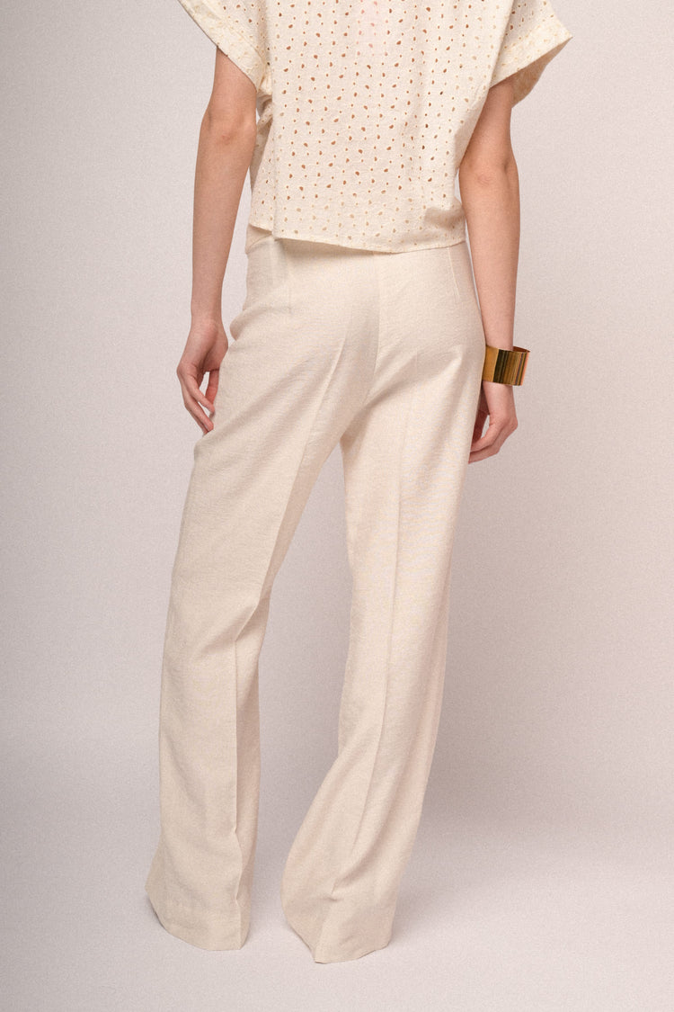 Ivory viscose flared leg trousers