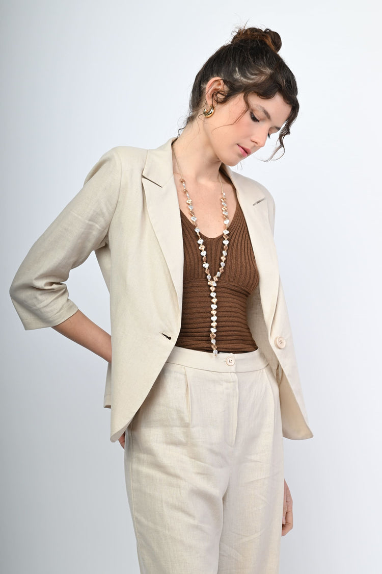 Linen and viscose single-breasted blazer