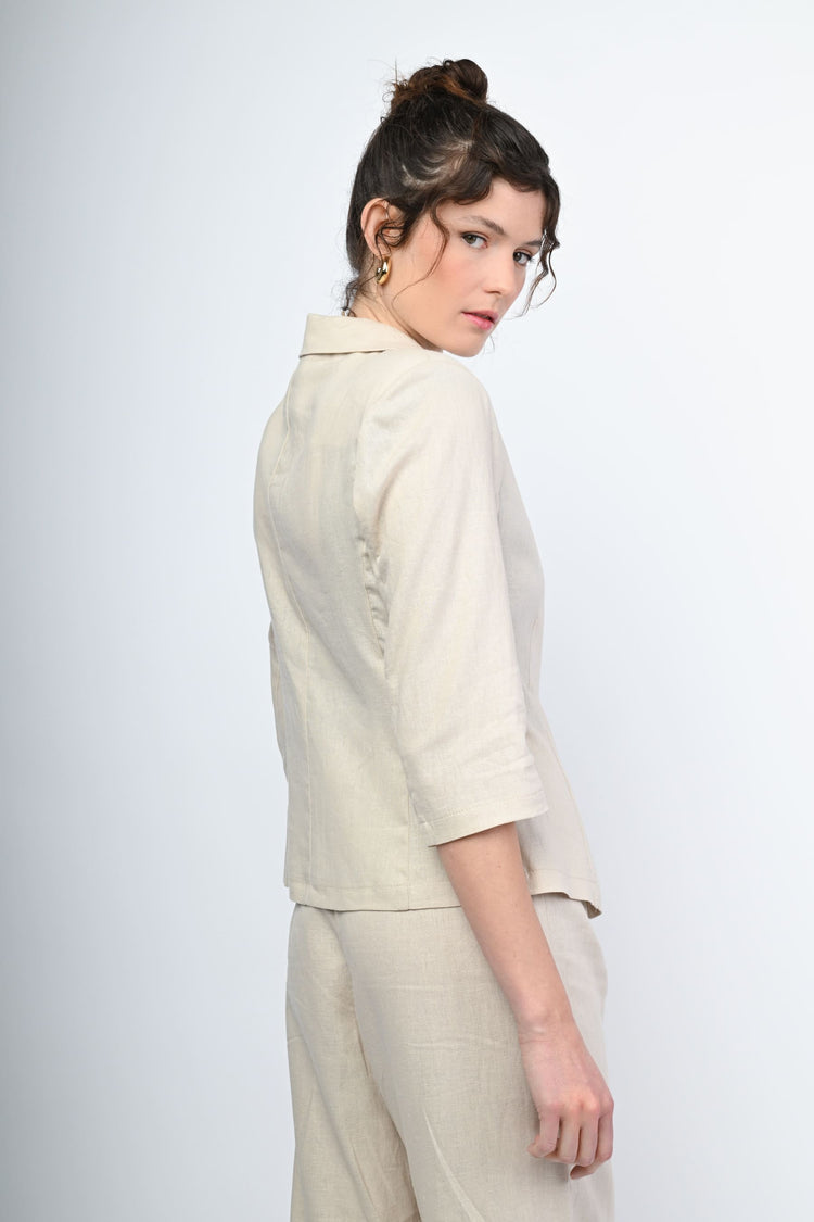 Linen and viscose single-breasted blazer