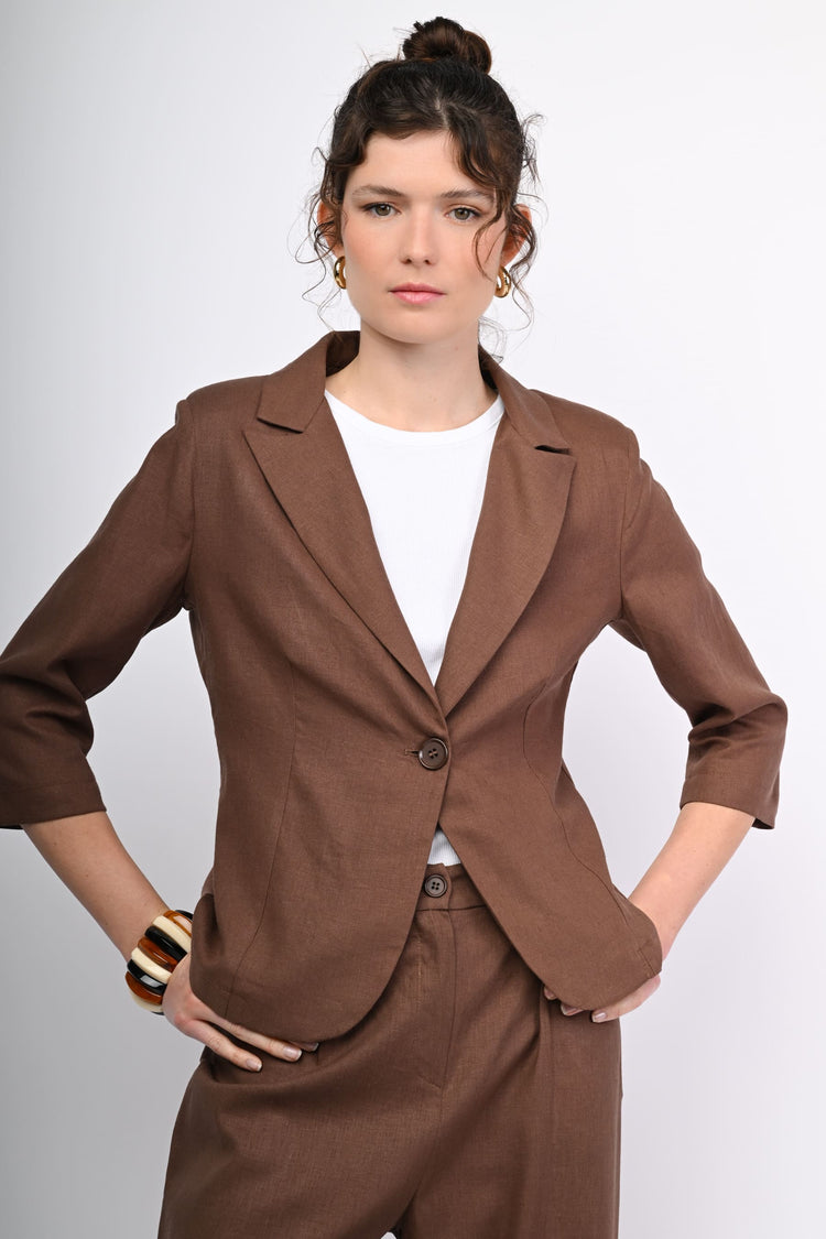 Linen and viscose single-breasted blazer