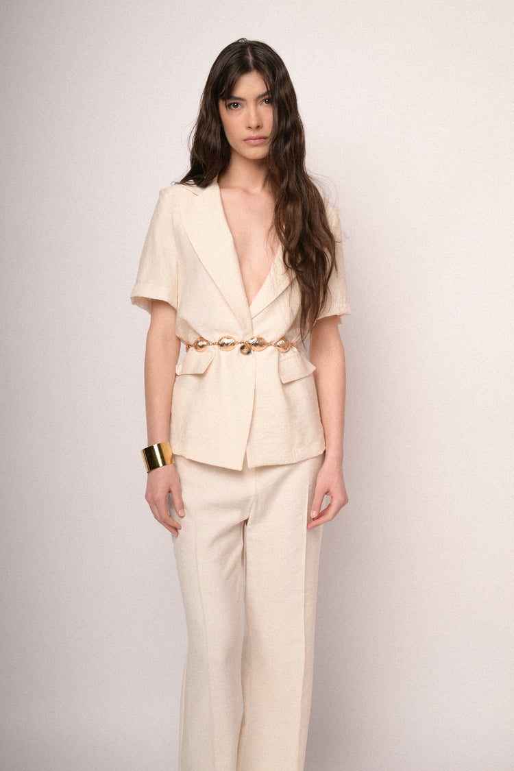 Ivory viscose short sleeved blazer