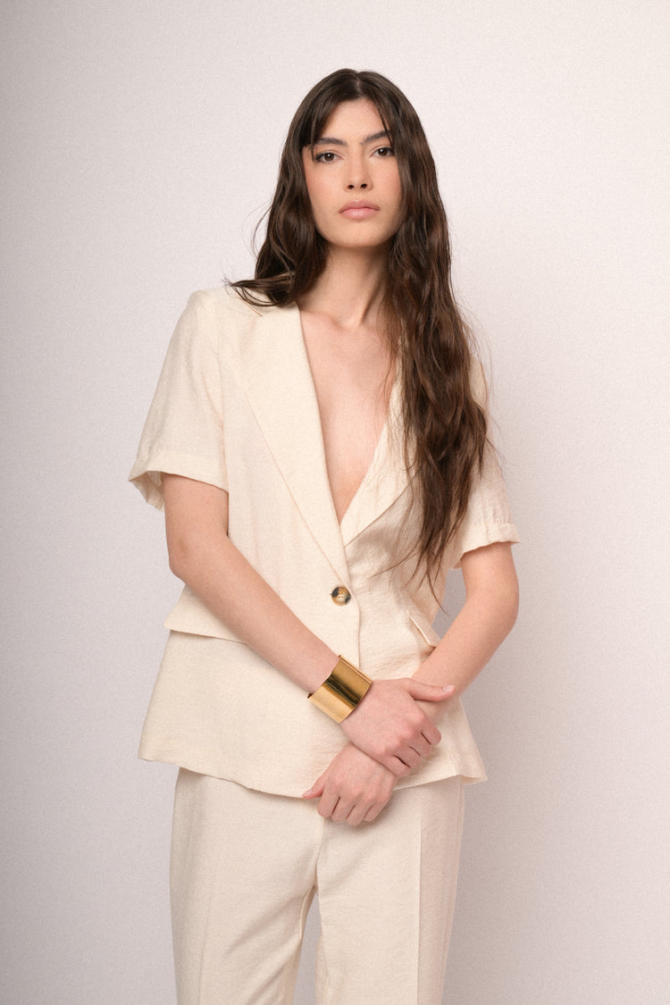 Ivory viscose short sleeved blazer