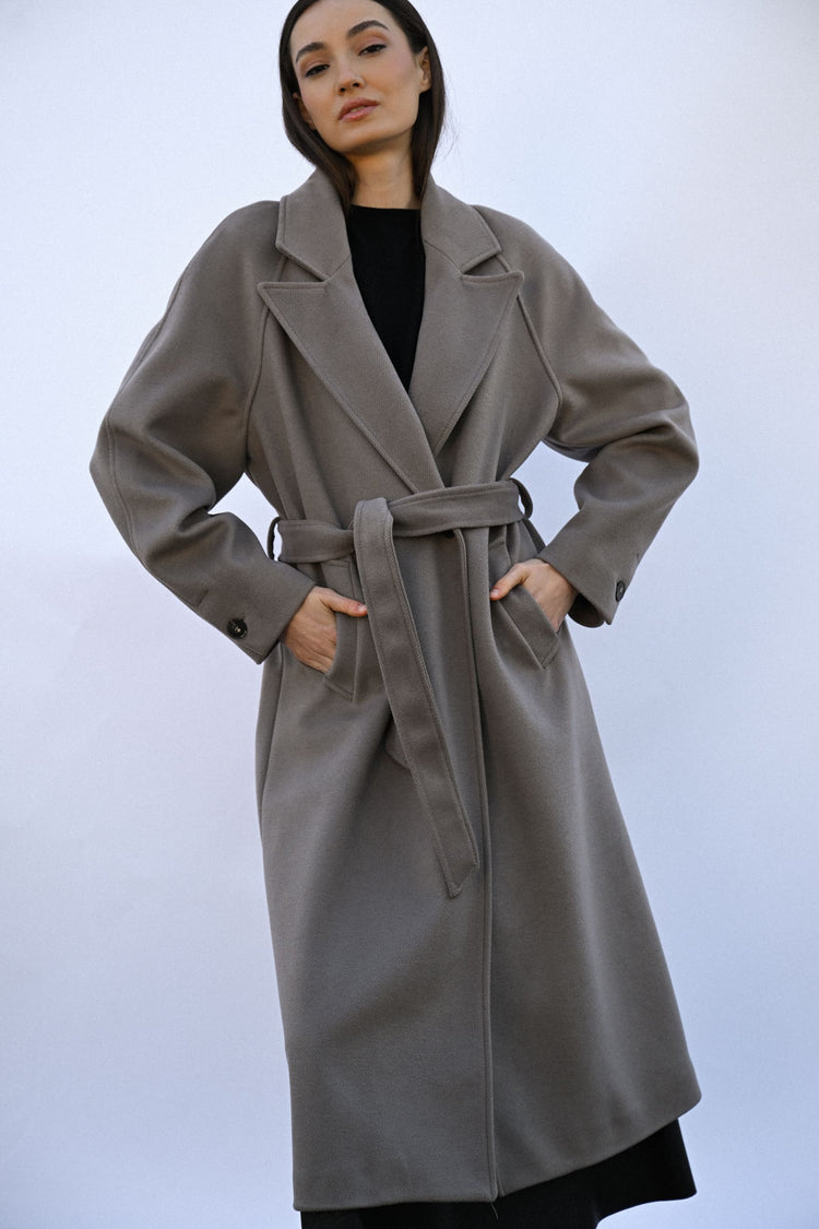 Belted double-breasted long coat