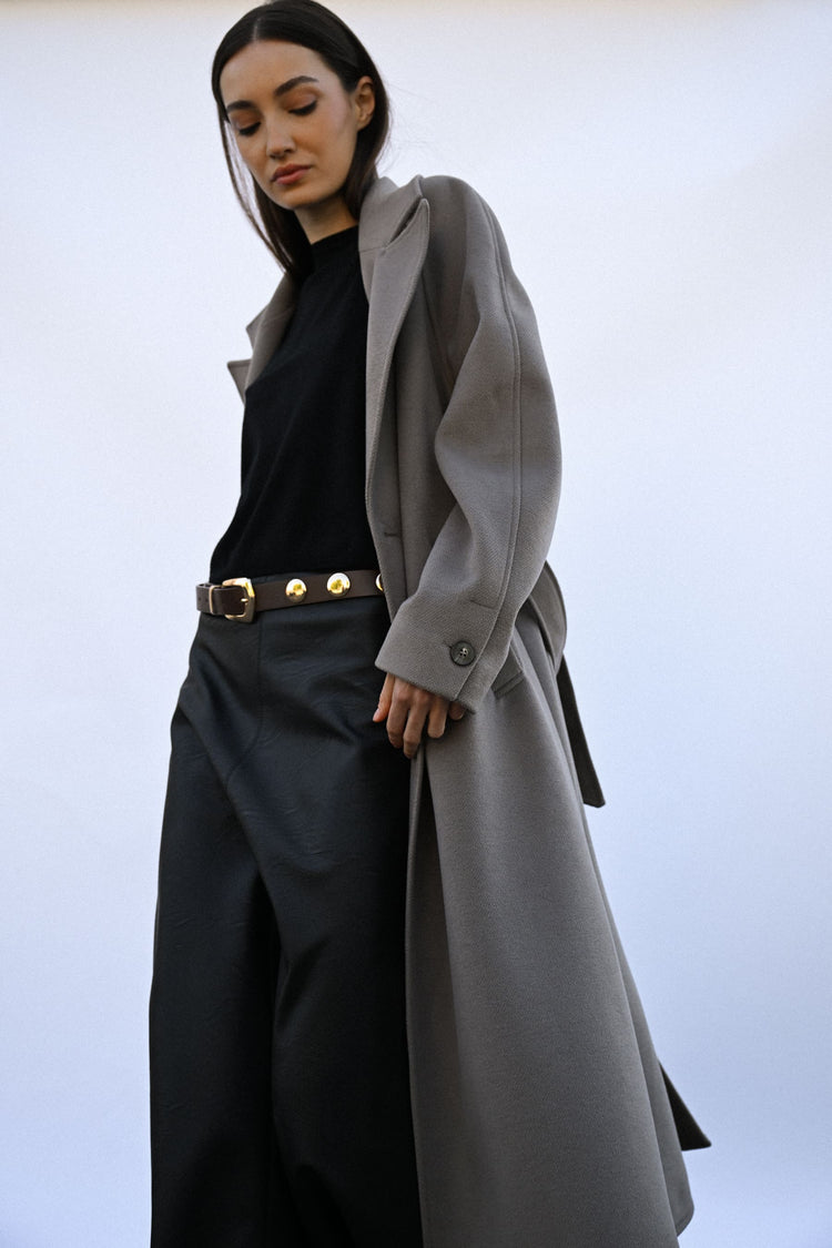 Belted double-breasted long coat