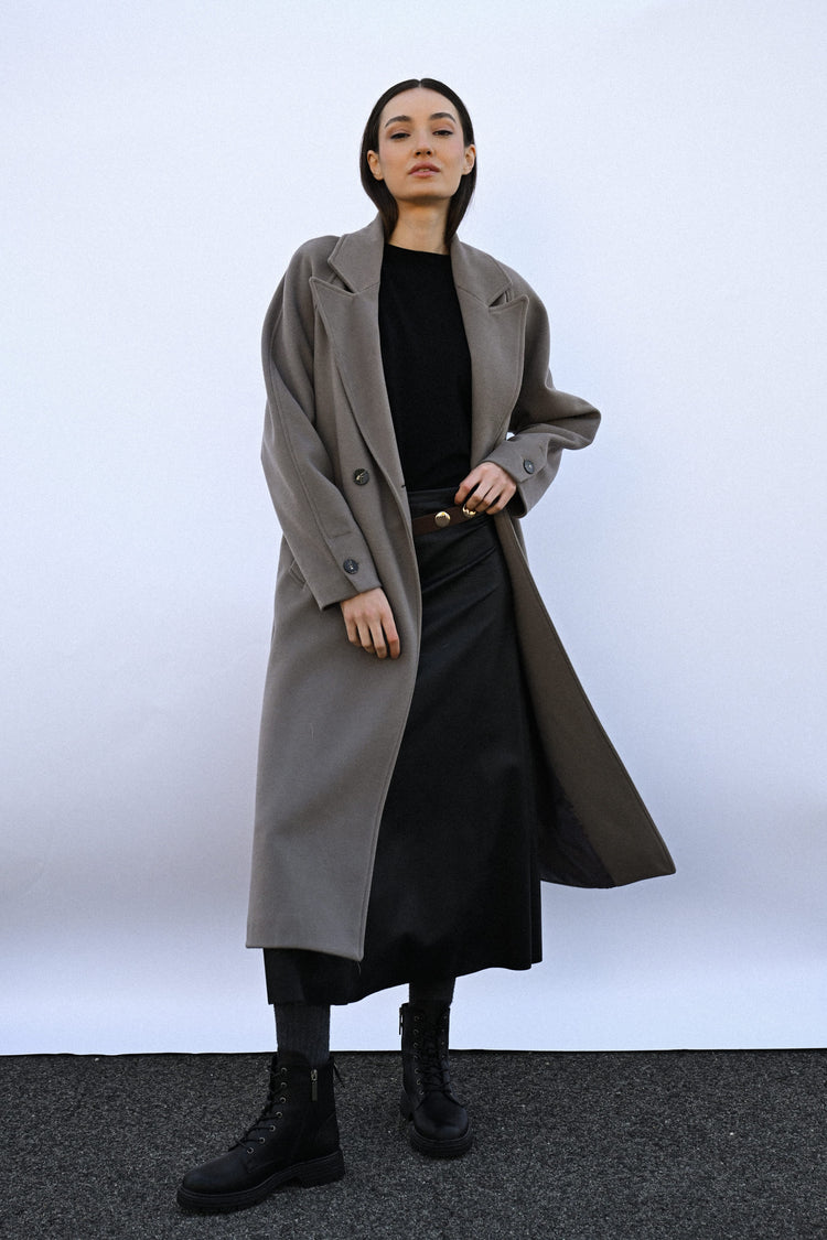 Belted double-breasted long coat