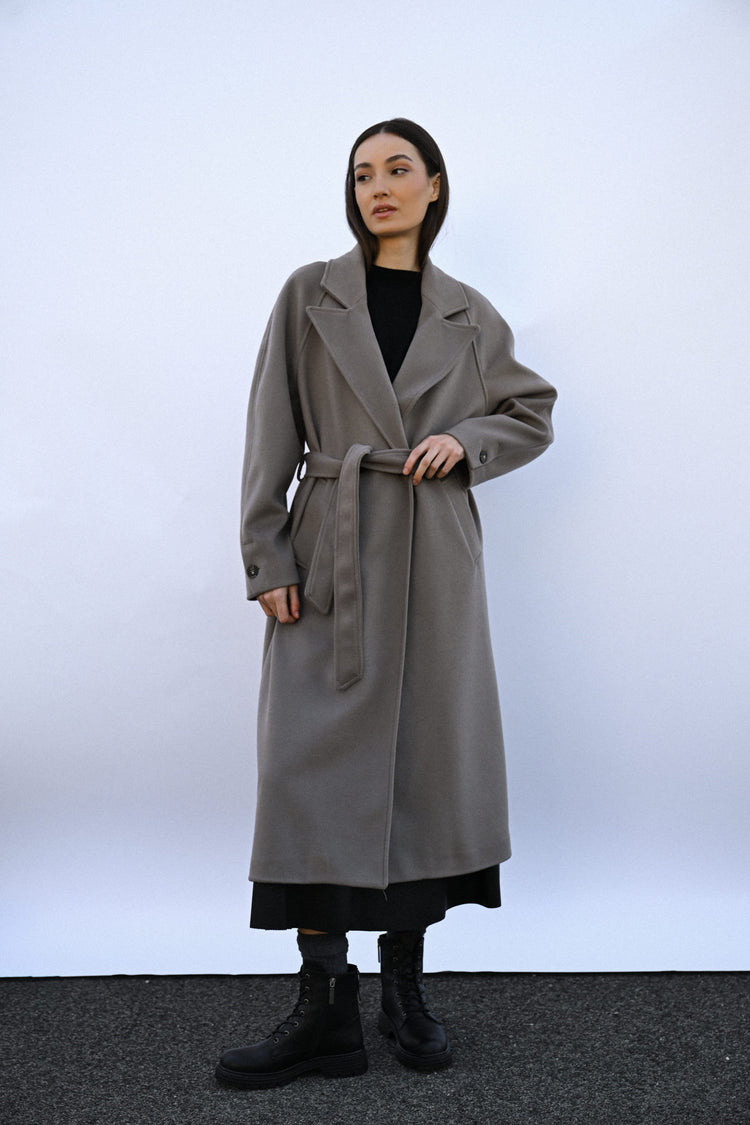 Belted double-breasted long coat