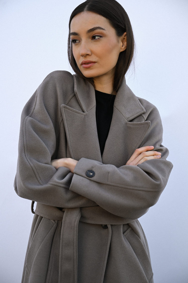 Belted double-breasted long coat