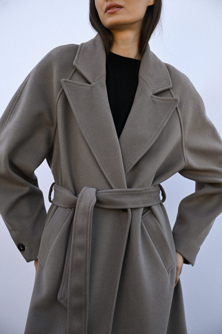 Belted double-breasted long coat