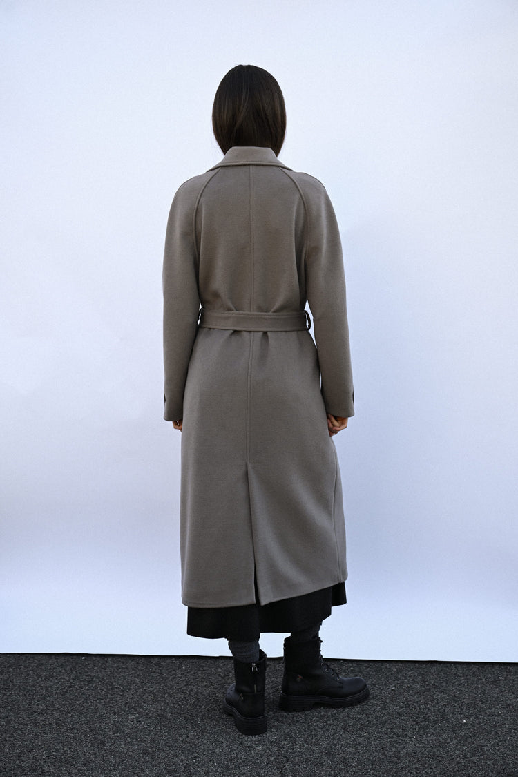 Belted double-breasted long coat