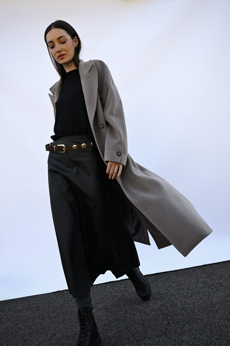Belted double-breasted long coat