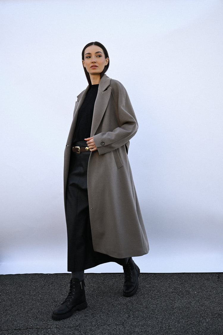 Belted double-breasted long coat