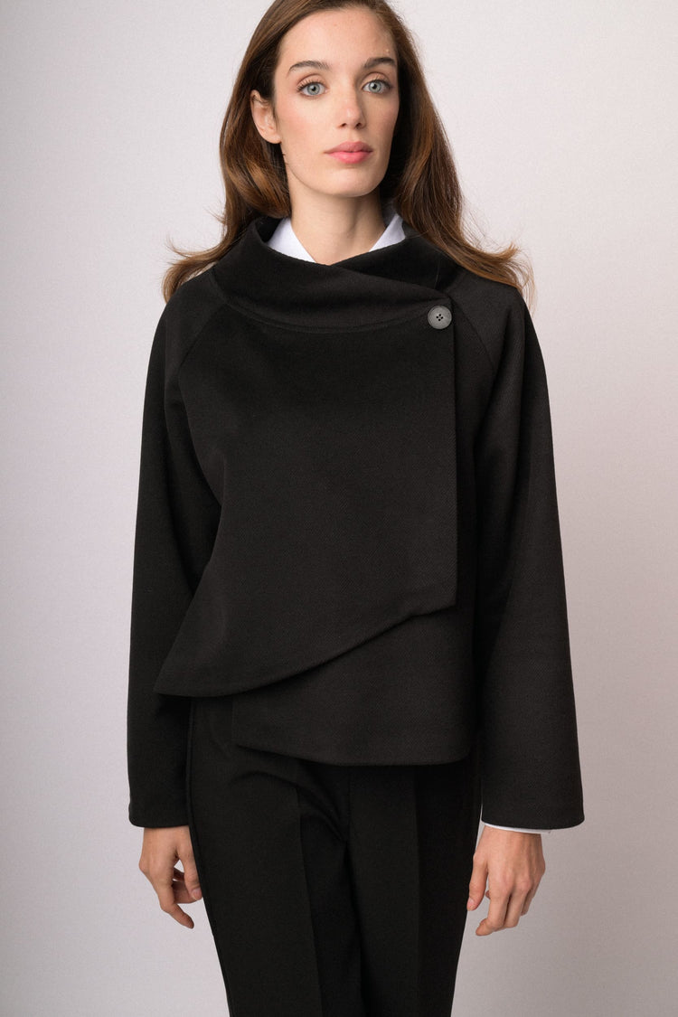 Black funnel-neck cape