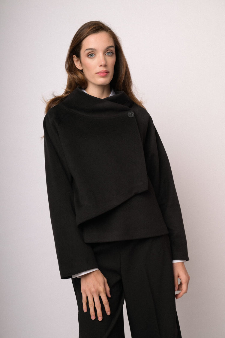 Black funnel-neck cape