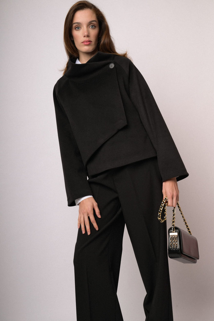Black funnel-neck cape