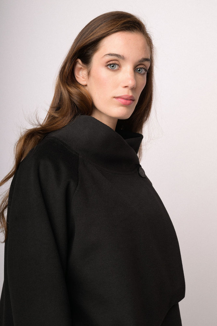 Black funnel-neck cape