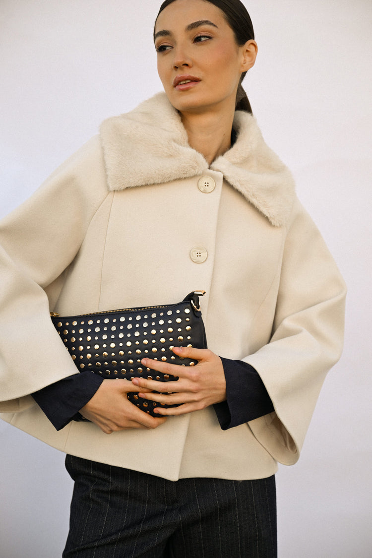 Faux fur collar short coat