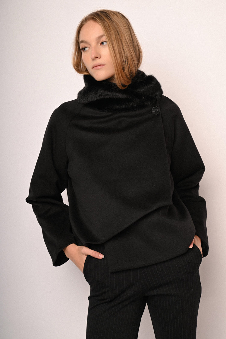 Faux fur collar cape