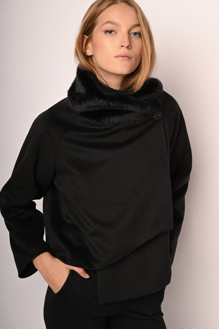 Faux fur collar cape