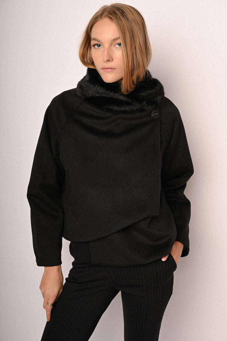 Faux fur collar cape