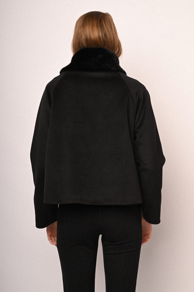 Faux fur collar cape