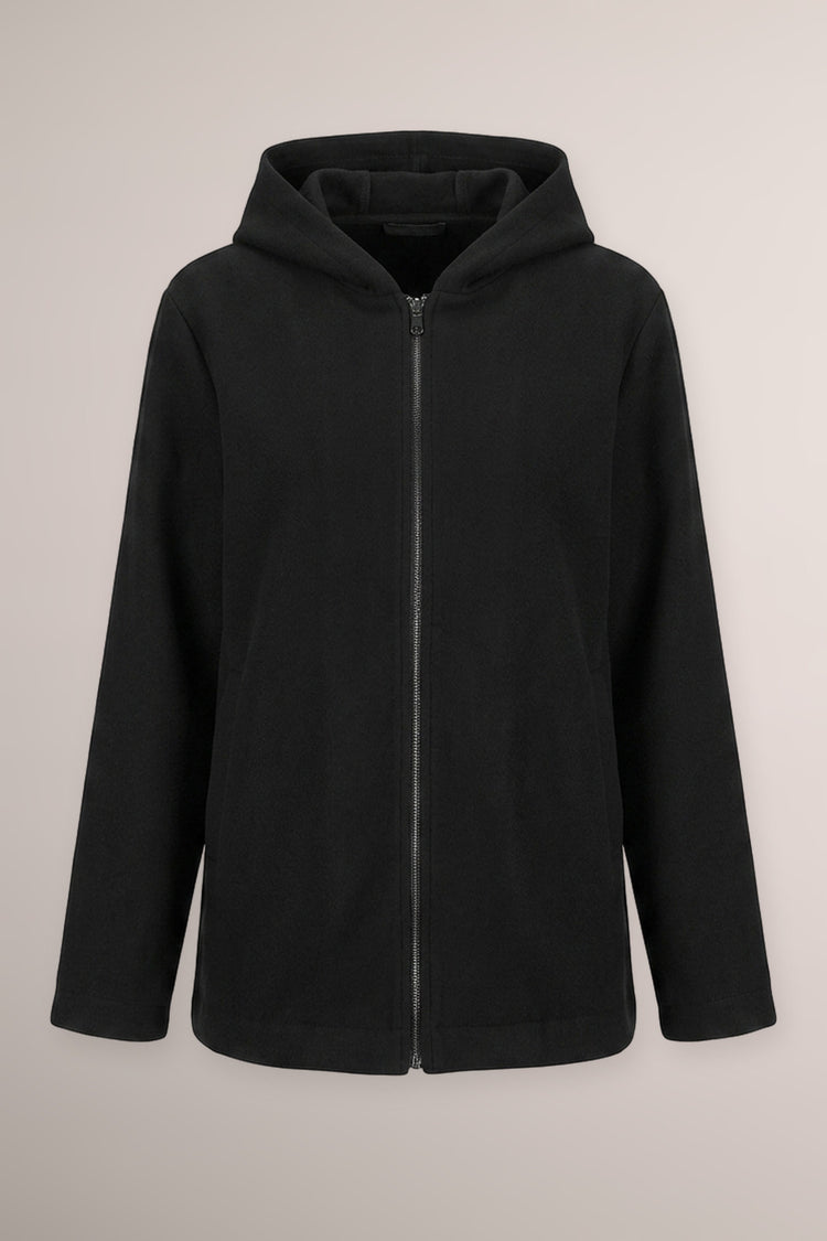 Black zip-up hooded short coat