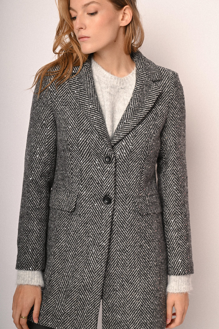 Sequin chevron motif coat