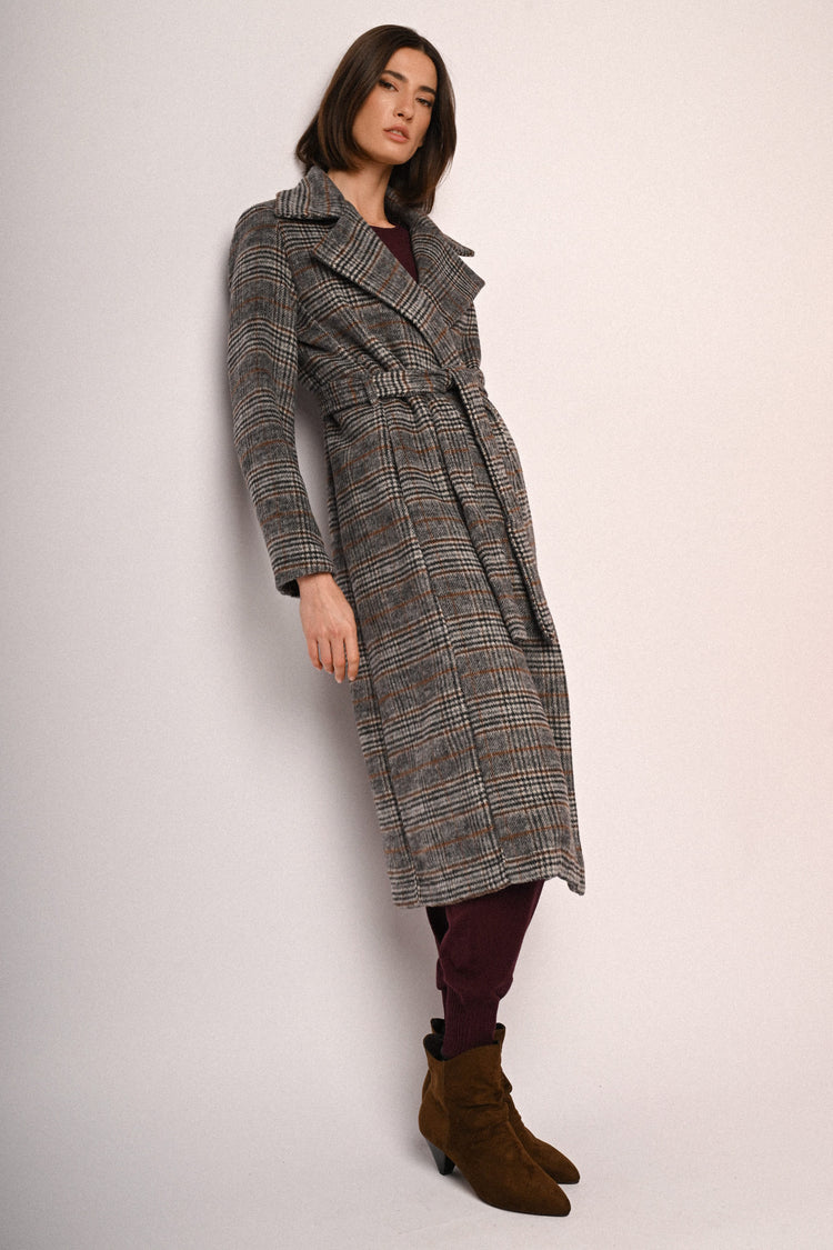 Prince of Wales motif wool-blend coat