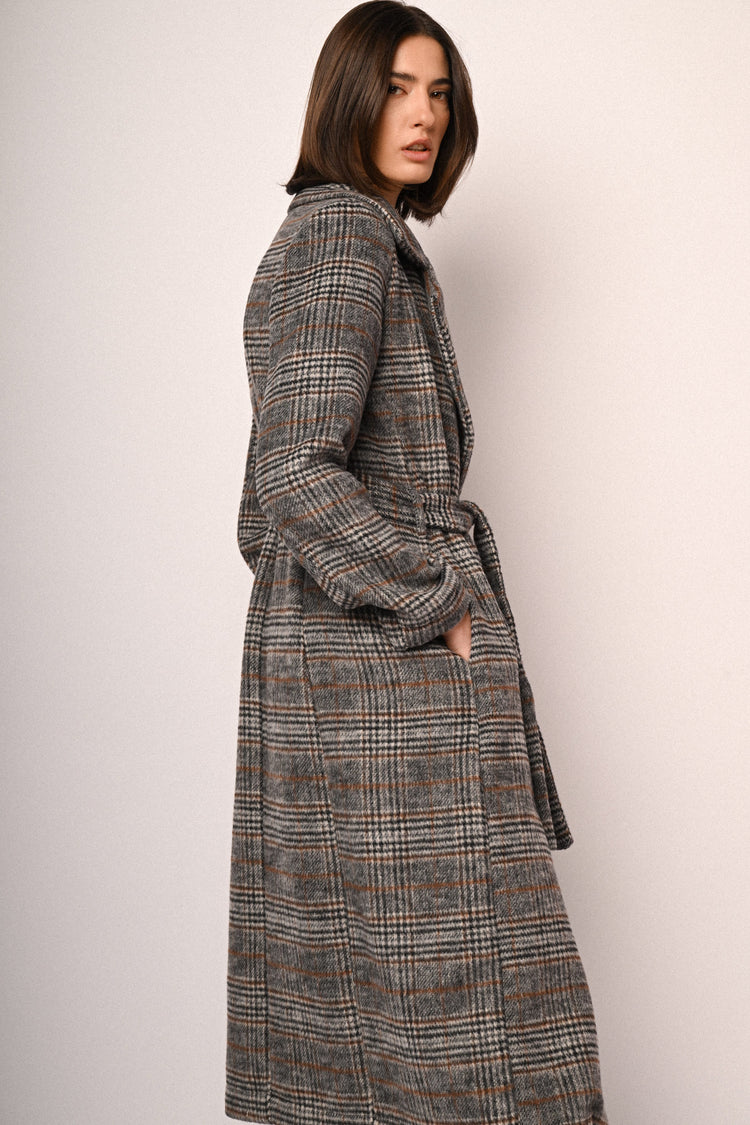 Prince of Wales motif wool-blend coat