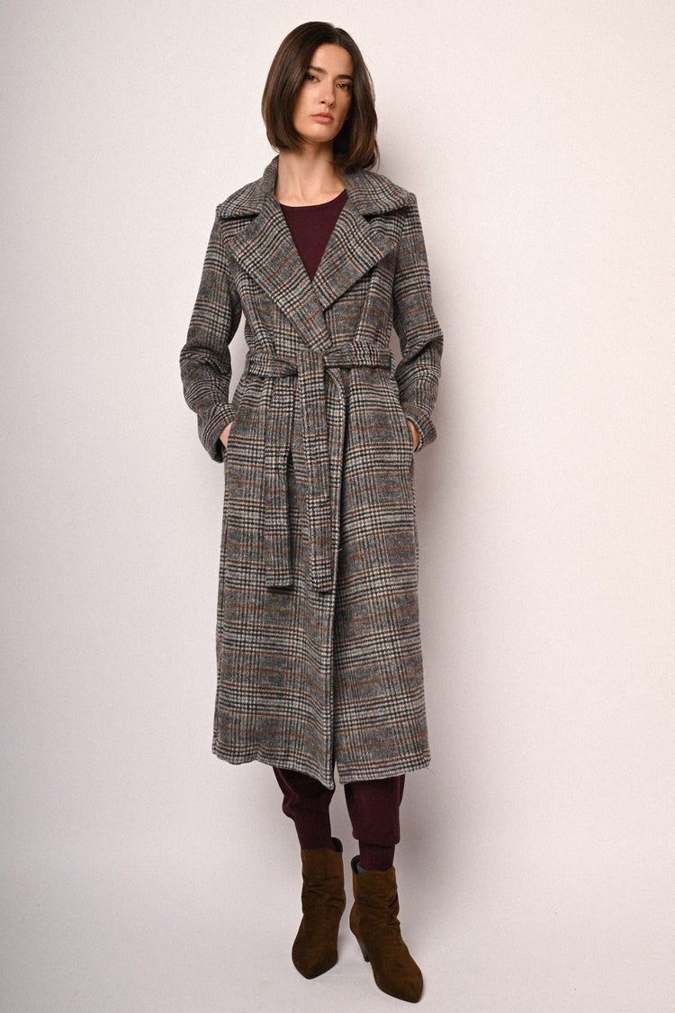 Prince of Wales motif wool-blend coat
