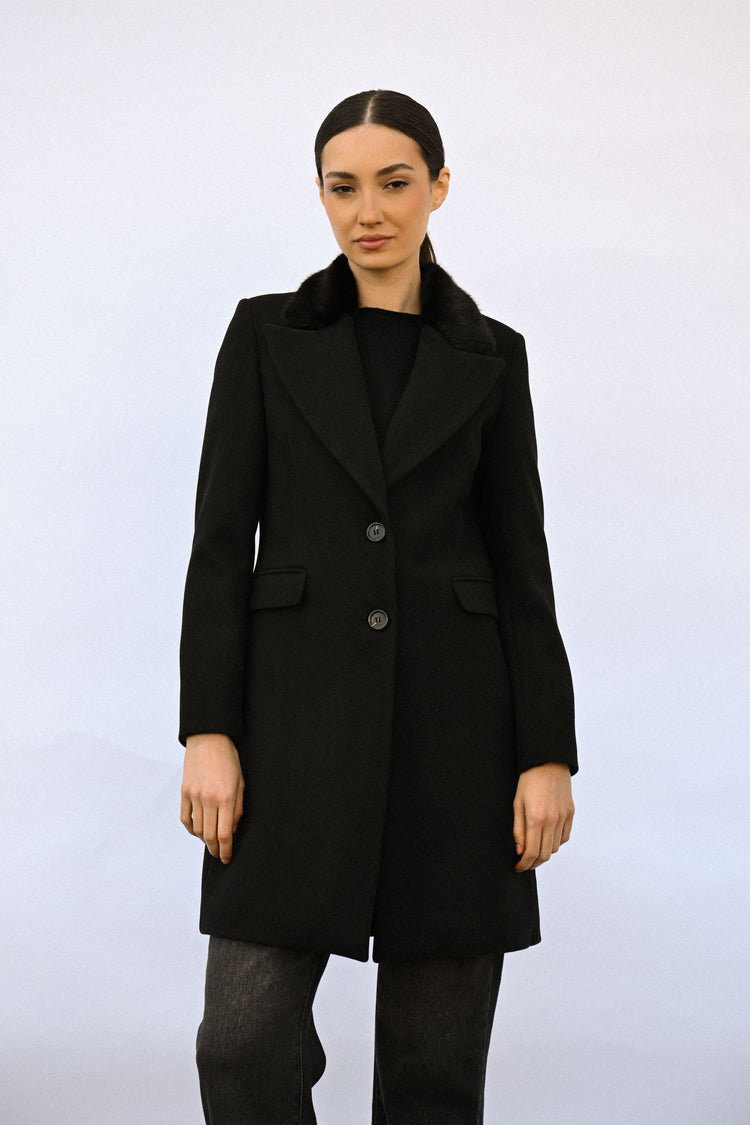 Faux fur collar single-breasted coat