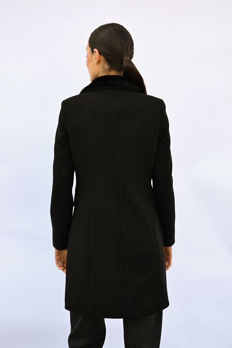 Faux fur collar single-breasted coat