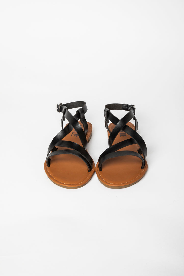 Faux leather flat sandals